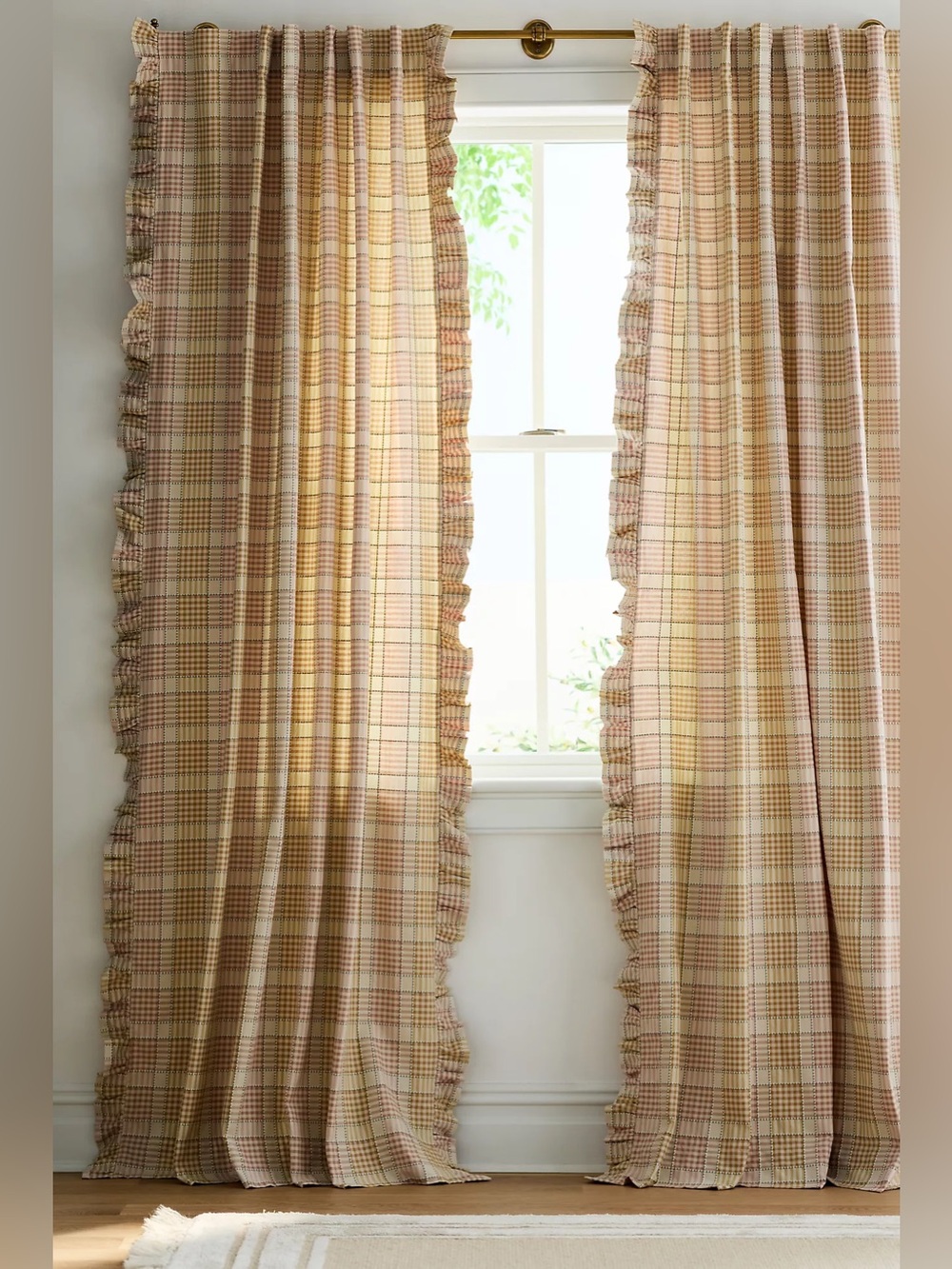 Anthropologie Tucker Plaid Ruffle Edge Cotton Curtain